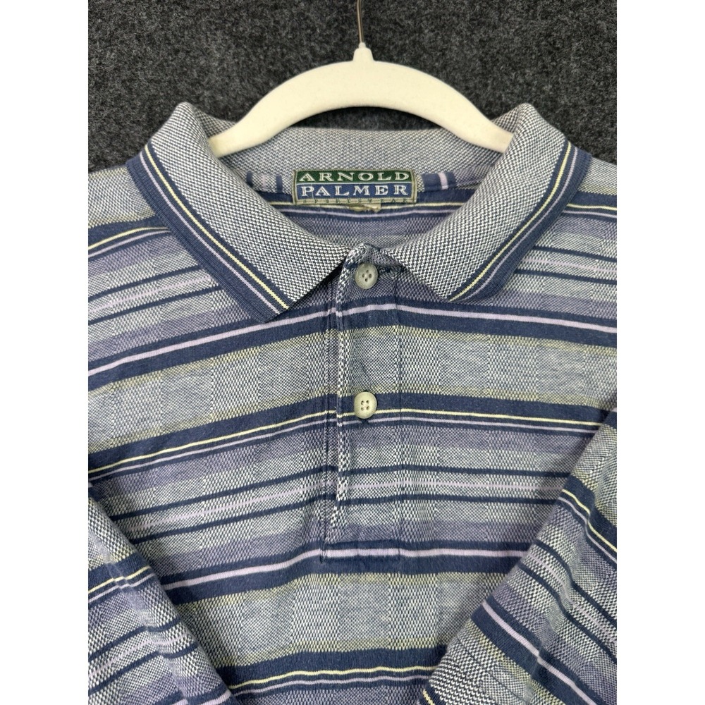 Vintage Arnold Palmer Golf Polo Shirt Mens M Blue Striped Cotton Short Sleeve - Picture 3 of 6